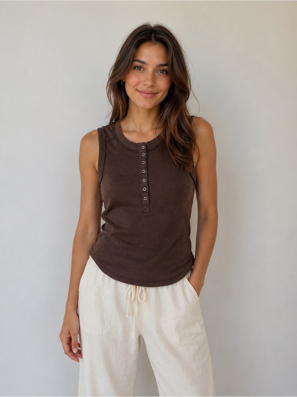 Hippie Rose Chocolate Brown Henley Tank